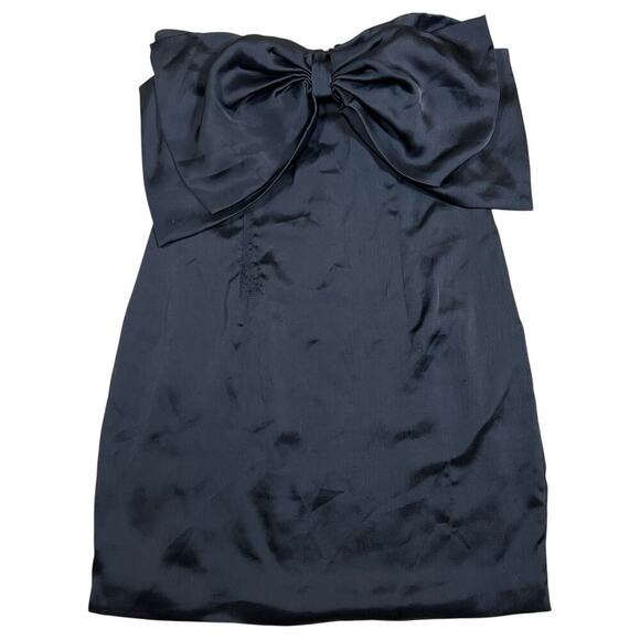 Thirty Thirty Mini Short Black Dress Satin Bow Front Party Semi Formal Strapless - Picture 1 of 7